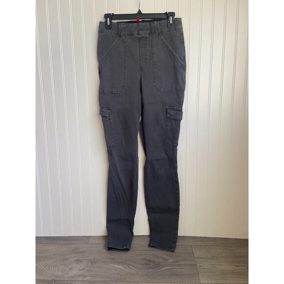 Spanx Cargo Pants Women's Large Dark Gray Stretch Waist Twill Ankle, Skinny Jean - Picture 1 of 5